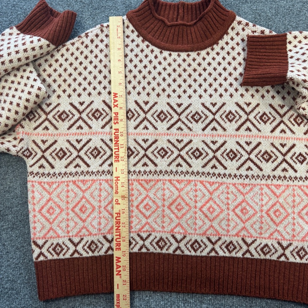 American Eagle Fair Isle Cropped Sweater XL Nordic Mock Neck Knit - Picture 7 of 13